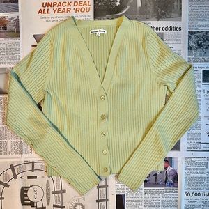 Reformation Green Gilda Ribbed V-Neck Cardigan